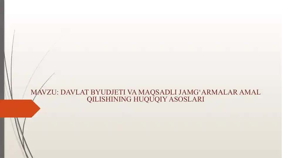 DAVLAT BYUDJETI VA MAQSADLI JAMG‘ARMALAR AMAL QILISHINING HUQUQIY ASOSLARI