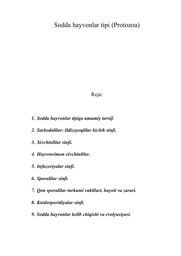 Sodda hayvonlar tipi (Protozoa)
