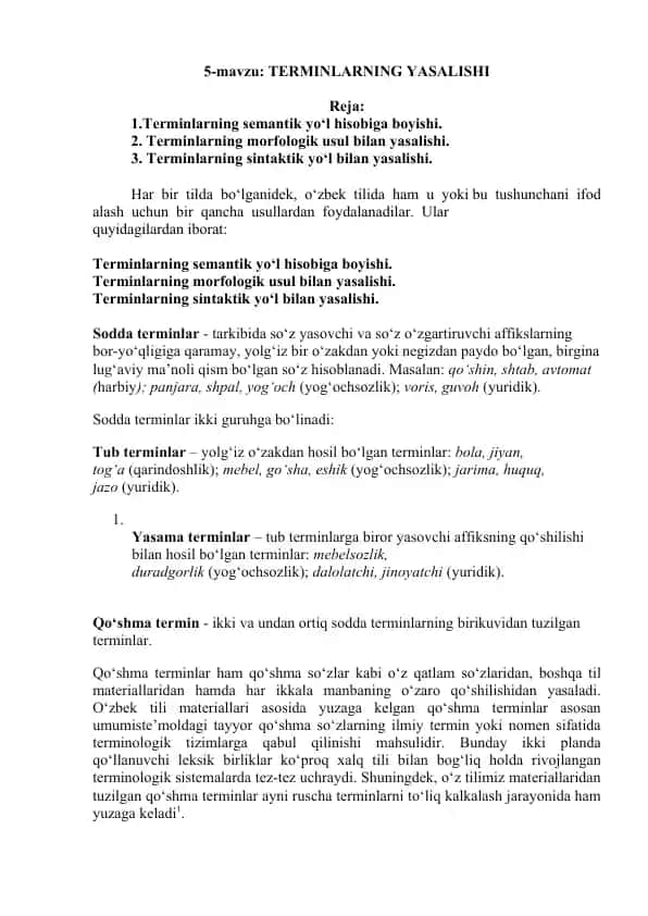 Terminlarning yasalishi
