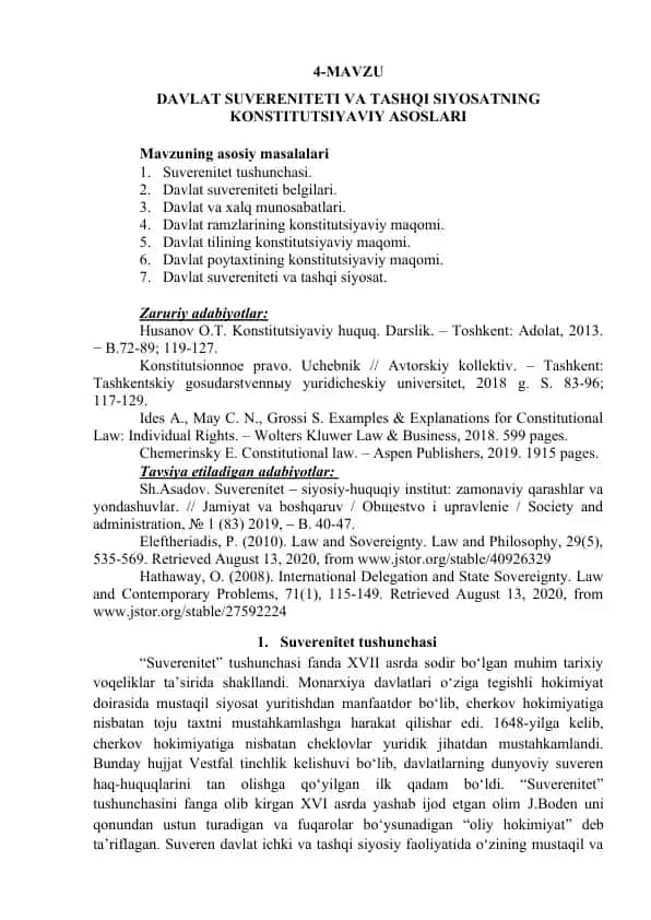 Davlat suvereniteti va tashqi siyosatning konstitutsiyaviy asoslari
