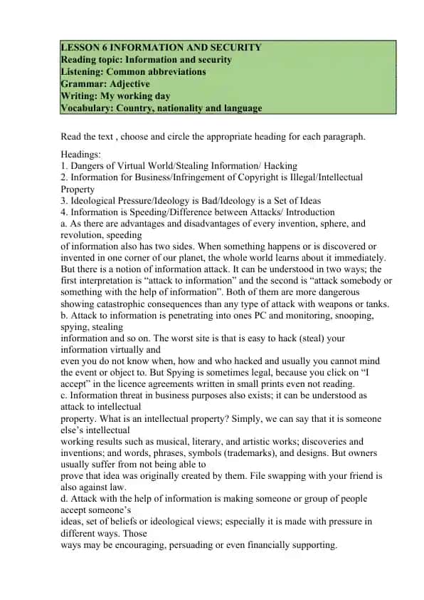 Lesson 6 Information and Security