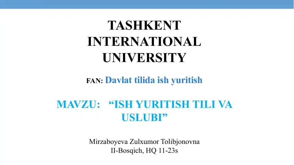 ISH YURITISH TILI VA USLUBI