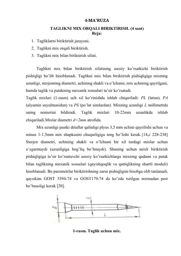 Taglikni mix bilan biriktirish sifati