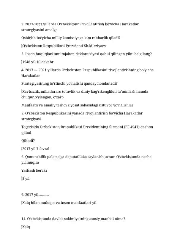 O‘zbekistonni rivojlantirish bo‘yicha Harakatlar strategiyasi ma’lumotlari