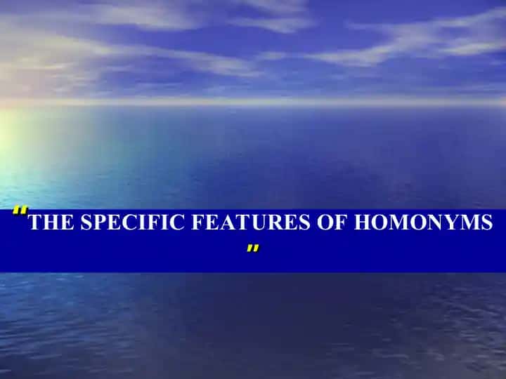 THE SPECIFIC FEATURES OF HOMONYMS