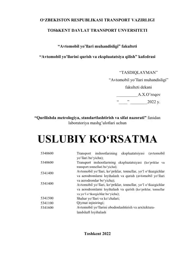 Laboratoriya mashg‘ulotlari uchun uslubiy ko‘rsatma