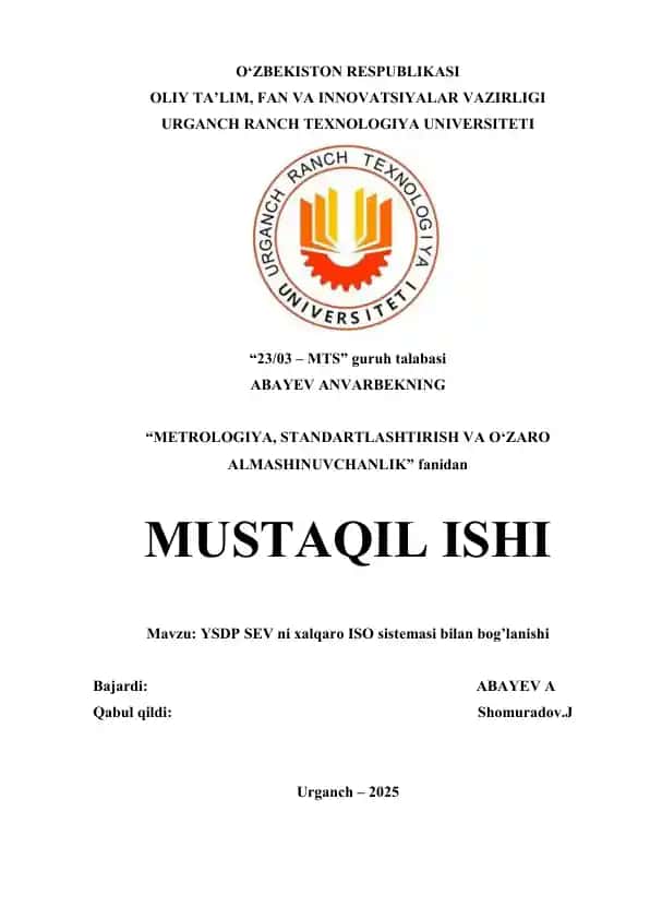 YSDP SEV Ni Xalqaro ISO Sistemasi Bilan Bog’lanishi