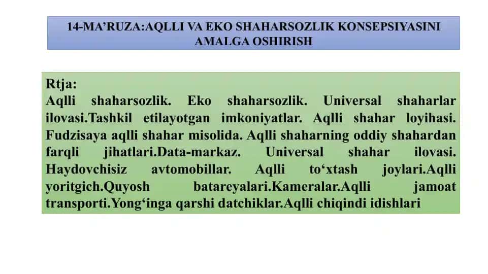 Aqlli va Eko Shaharsozlik