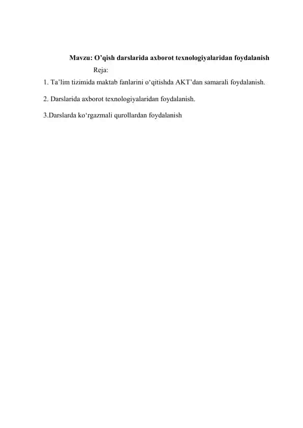 O’qish darslarida axborot texnologiyalaridan foydalanish
