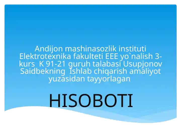 Elektrotexnika fakulteti EEE yo‘nalishi HISOBOTI