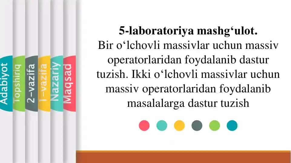 Massivlar uchun massiv operatorlaridan foydalanib dastur tuzish