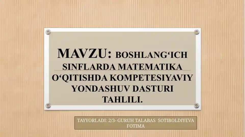 Boshlang’ich sinflarda matematika o’qitish metodikasi