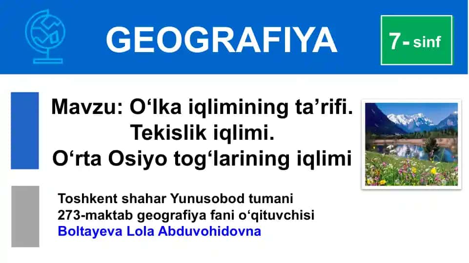 O‘lkaiqlimining ta’rifi. Tekislikiqlimi.