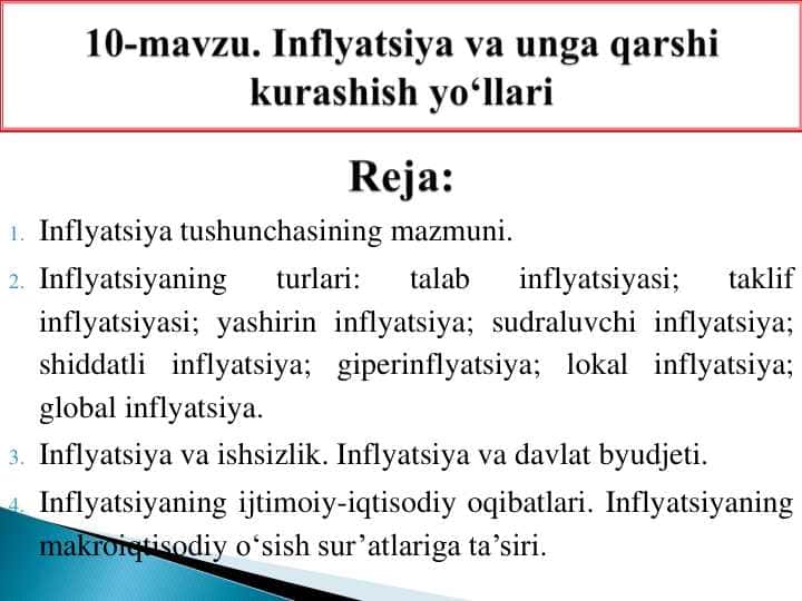 Inflyatsiya tushunchasi va uning ijtimoiy-iqtisodiy oqibatlari