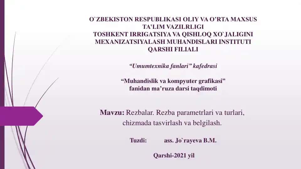 Rezbalar darsi taqdimoti