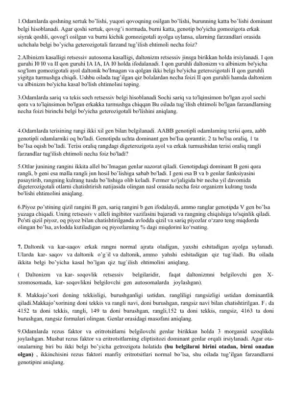 Genetika va nasl nazariyasi misollar to'plami