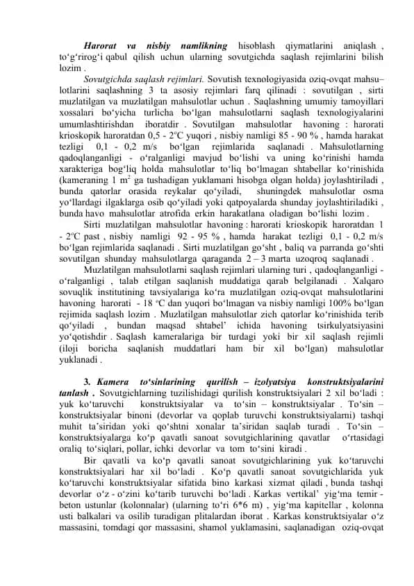 Sovutgichda mahsulotlarni saqlash texnologiyasi