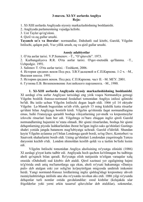 XI-XV asrlarda Angliya
