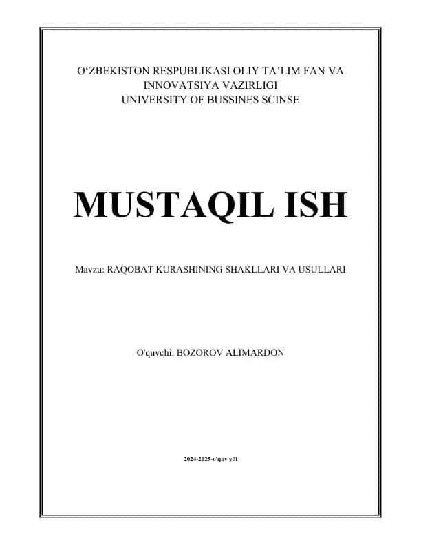"RAQOBAT KURASHINING SHAKLLARI VA USULLARI"