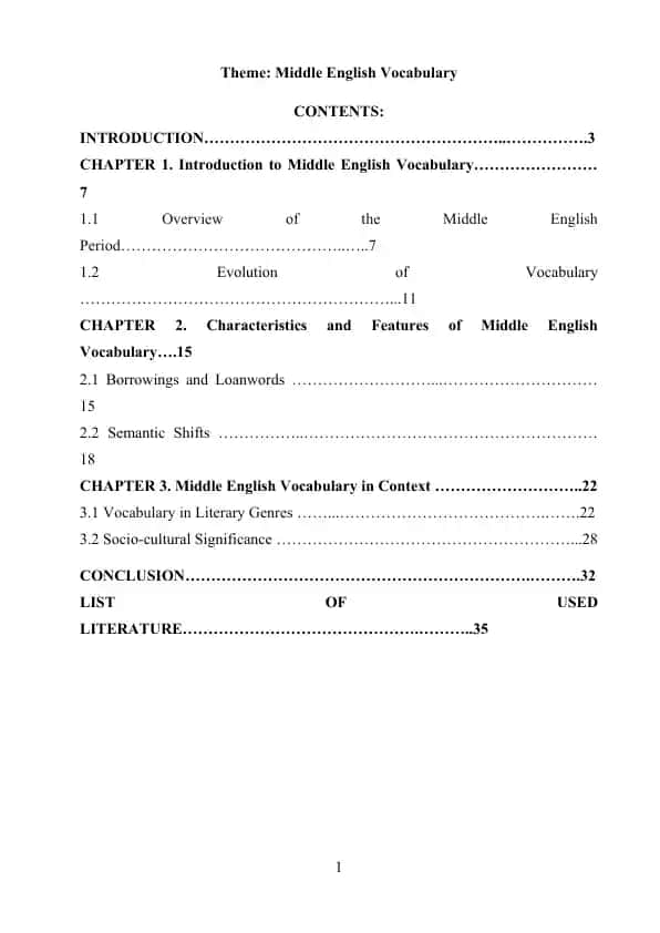Middle English Vocabulary