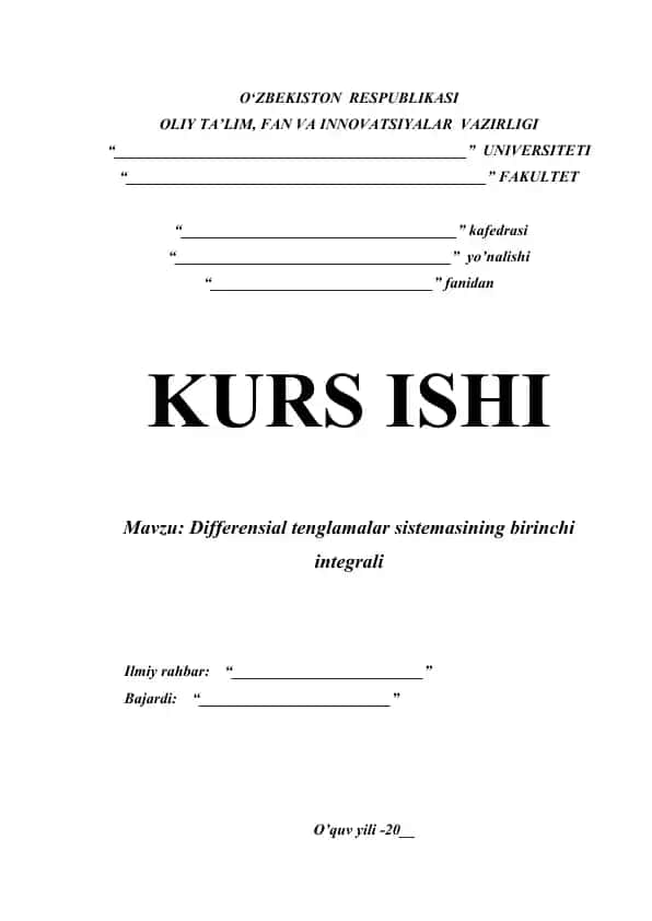 Differensial tenglamalar sistemasining birinchi integrali
