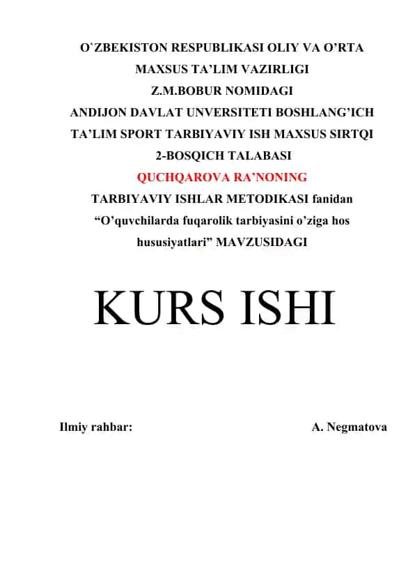 "O’quvchilarda fuqarolik tarbiyasini o’ziga hos hususiyatlari"