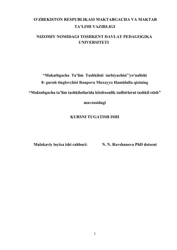 "Maktabgacha ta’lim tashkil etish"