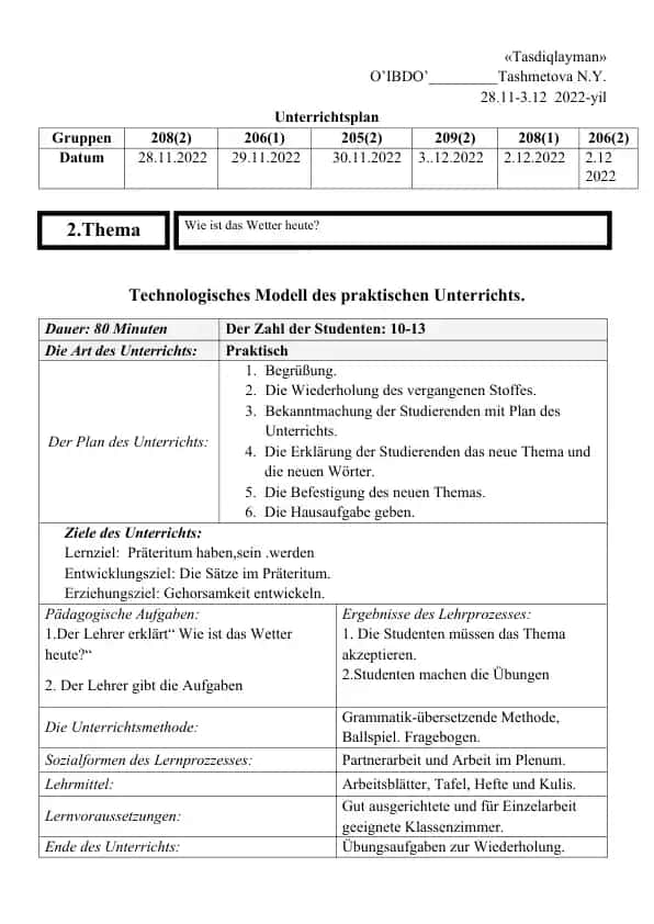 Technologisches Modell des praktischen Unterrichts