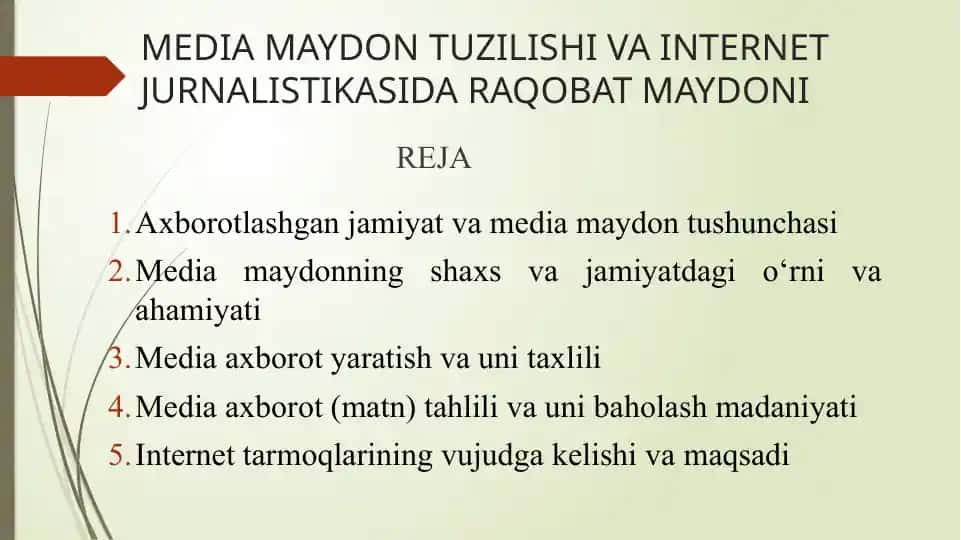 MEDIA MAYDON TUZILISHI VA INTERNET JURNALISTIKASIDA RAQOBAT MAYDONI