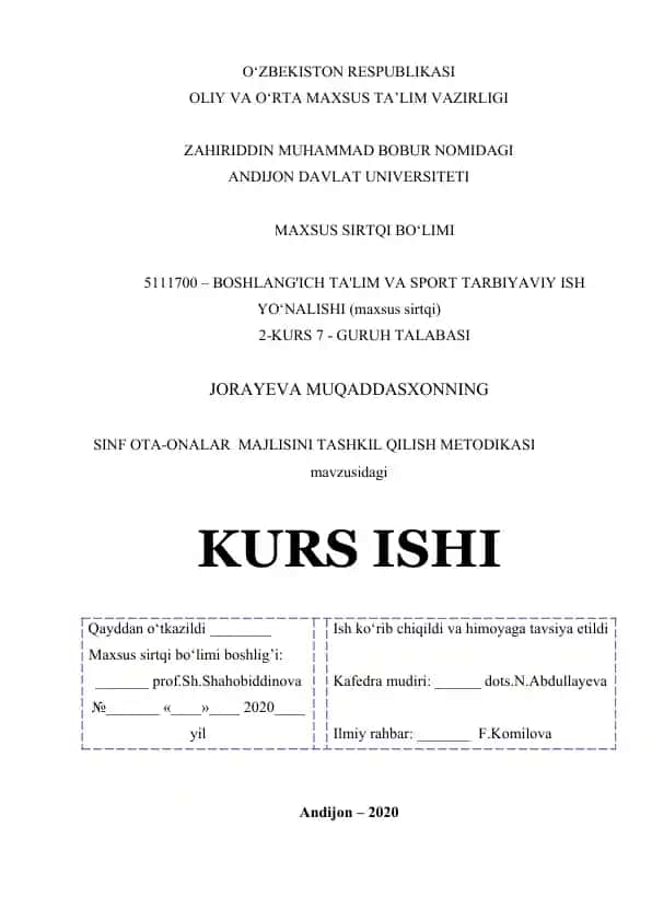 SINF OTA-ONALAR MAJLISINI TASHKIL QILISH METODIKASI