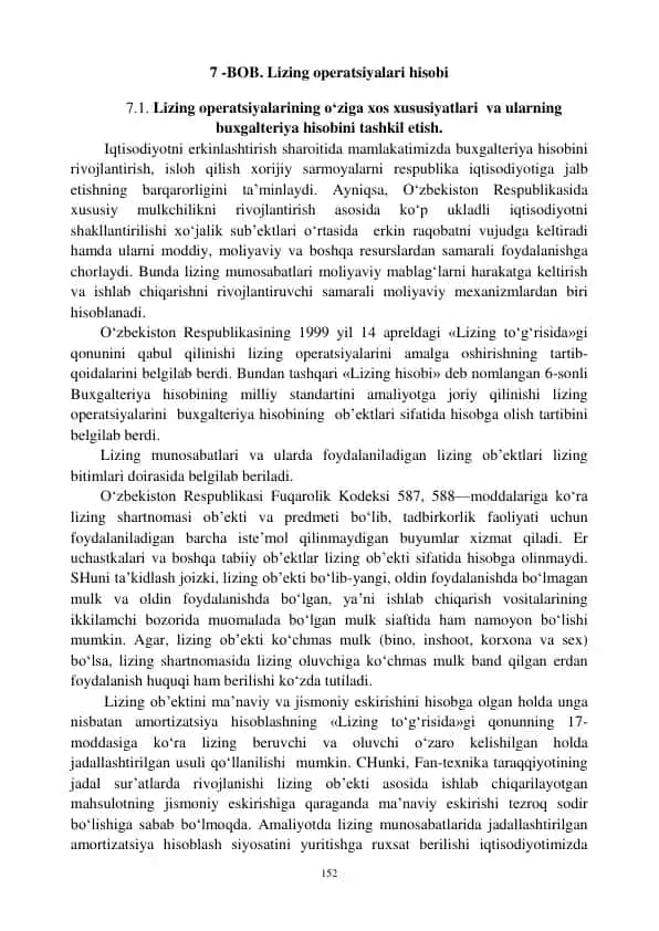 BOB. Lizing operatsiyalari hisobi