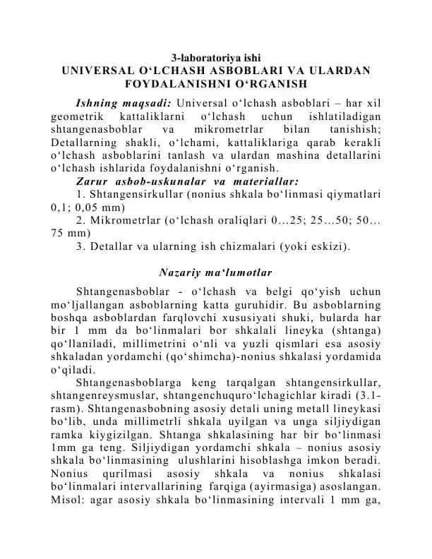 Universal O‘lchash Asboblar va Ulardan Foydalanishni O'rganish