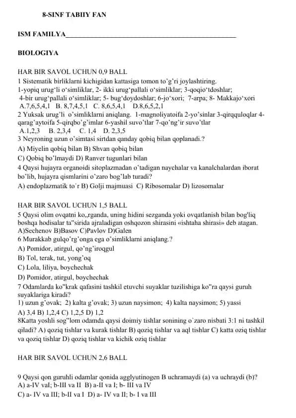 8-SINF TABIIY FAN