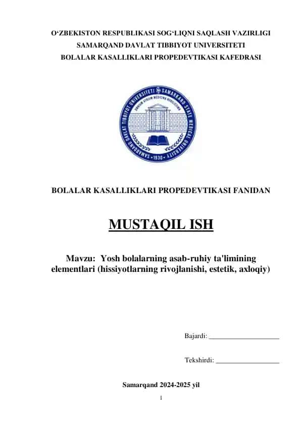 Yosh bolalarning asab-ruhiy ta'limi