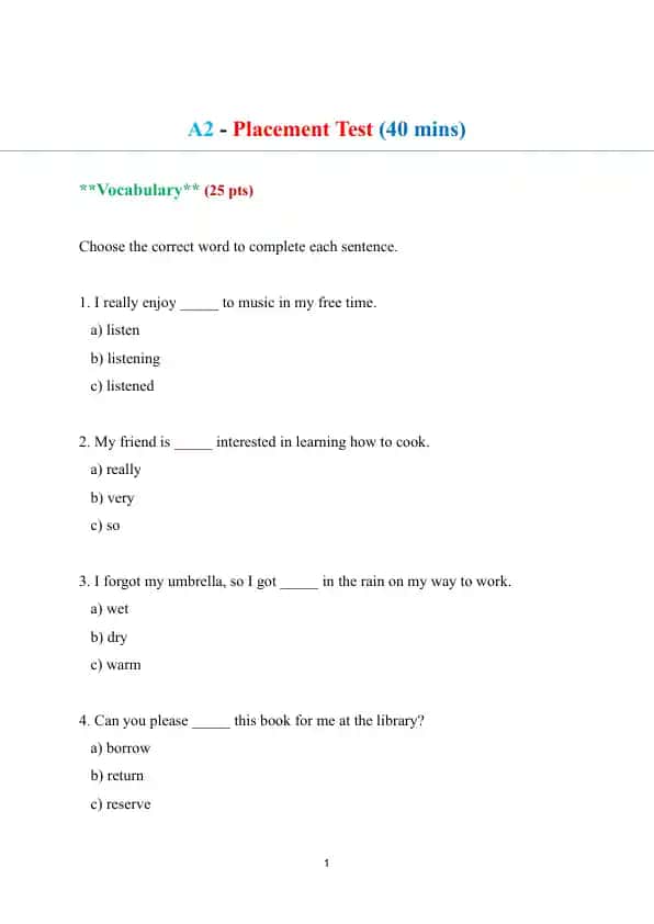 A2 - Placement Test