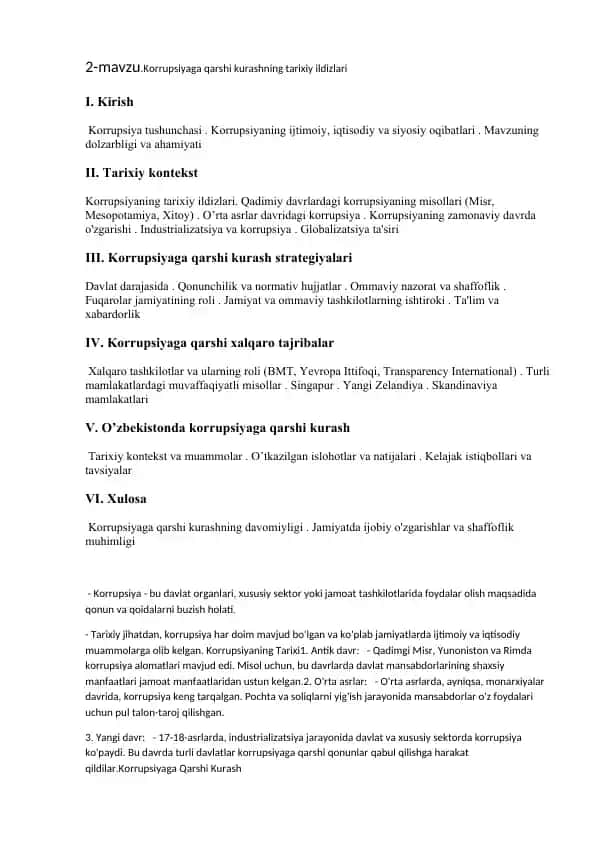 Korrupsiyaga qarshi kurashning tarixiy ildizlari