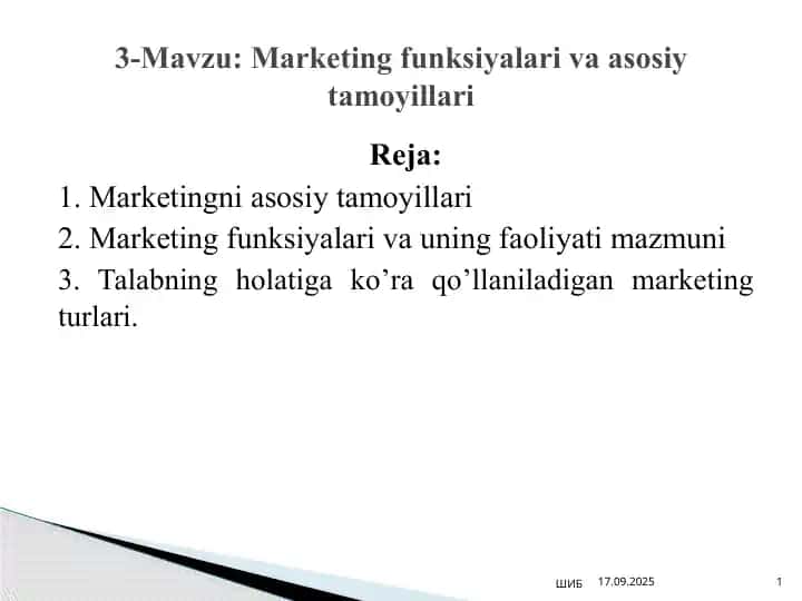 Marketingning asosiy tamoyillari