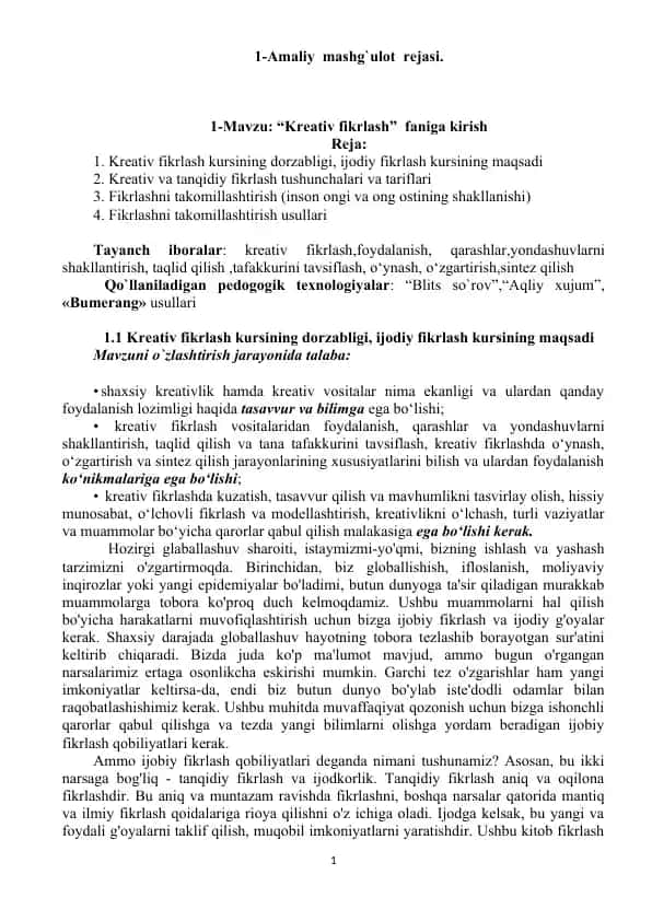 Kreativ fikrlash kursi