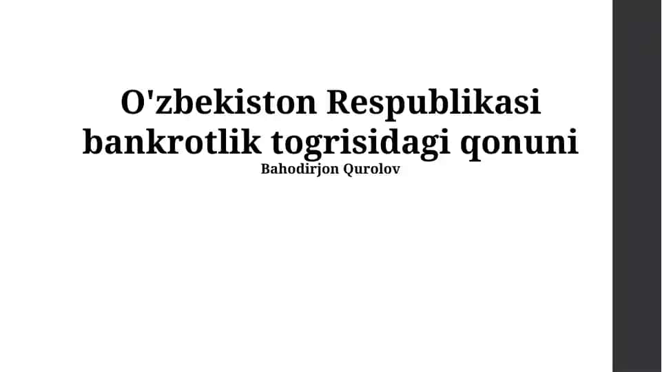 O'zbekiston Respublikasi bankrotlik togrisidagi qonuni