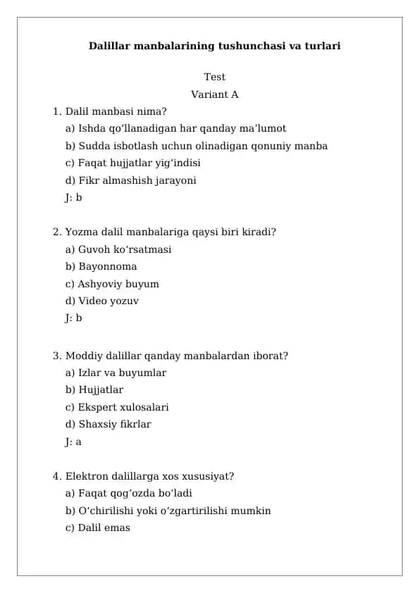 Dalillar manbalarining tushunchasi va turlari