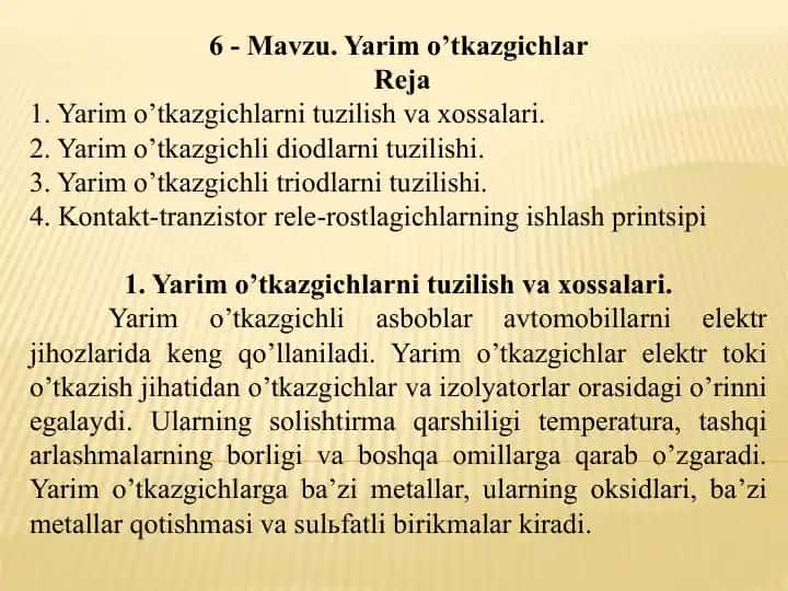 Yarim o’tkazgichlar