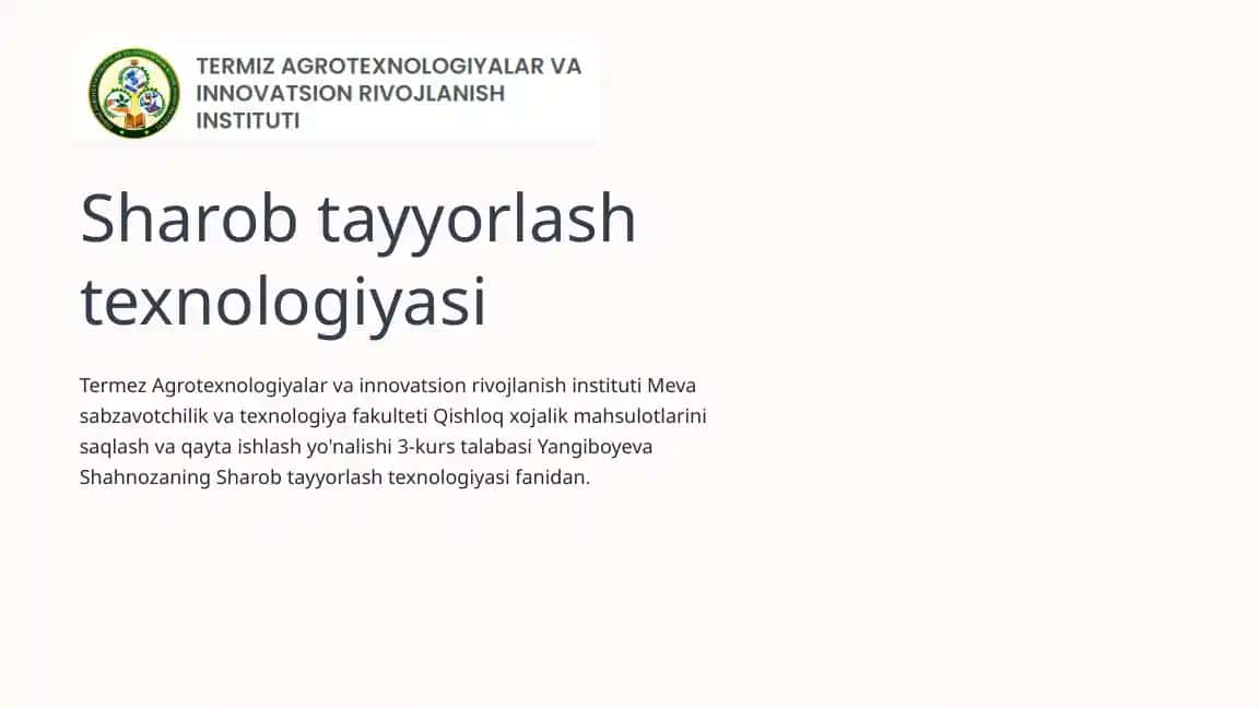 Sharob tayyorlash texnologiyasi