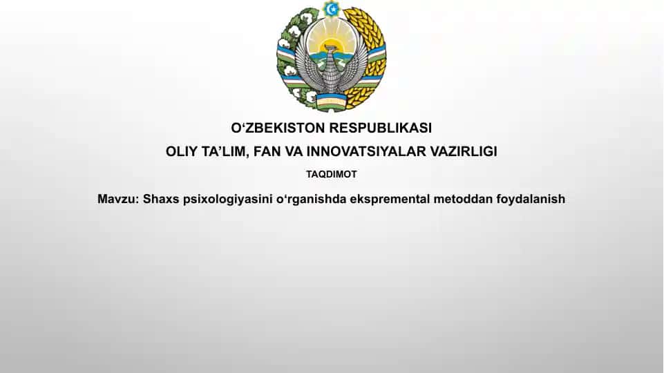 Shaxspsixologiyasini oʻrganishda ekspremental metoddan foydalanish