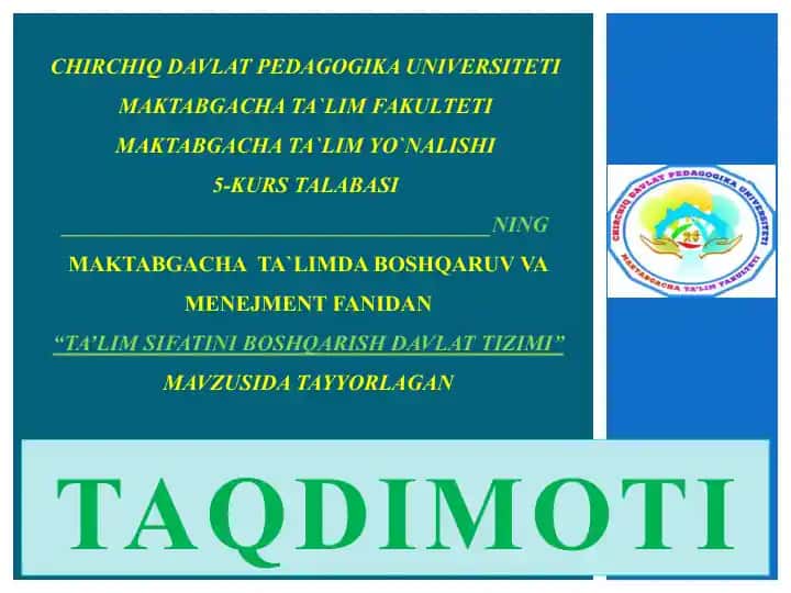 TA’LIM SIFATINI BOSHQARISH DAVLAT TIZIMI