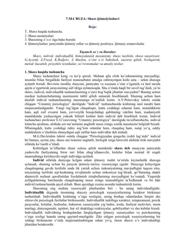 Shaxs ijtimoiylashuvi