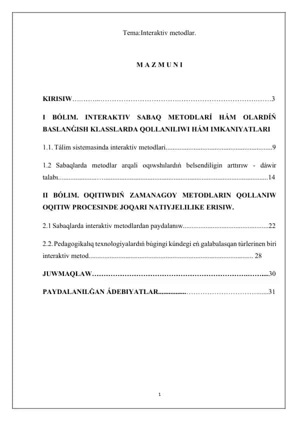 Interaktiv Sabaq Metodlari va ularning Qo'llanilishi