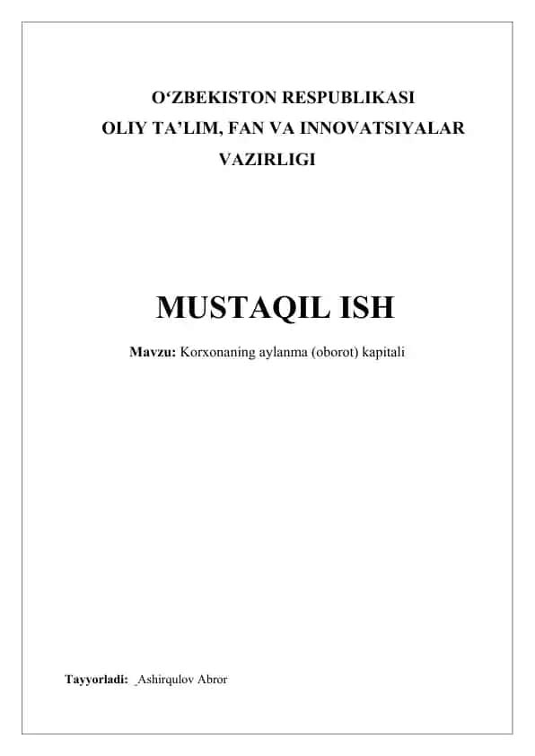Korxonaning aylanma (oborot) kapitali