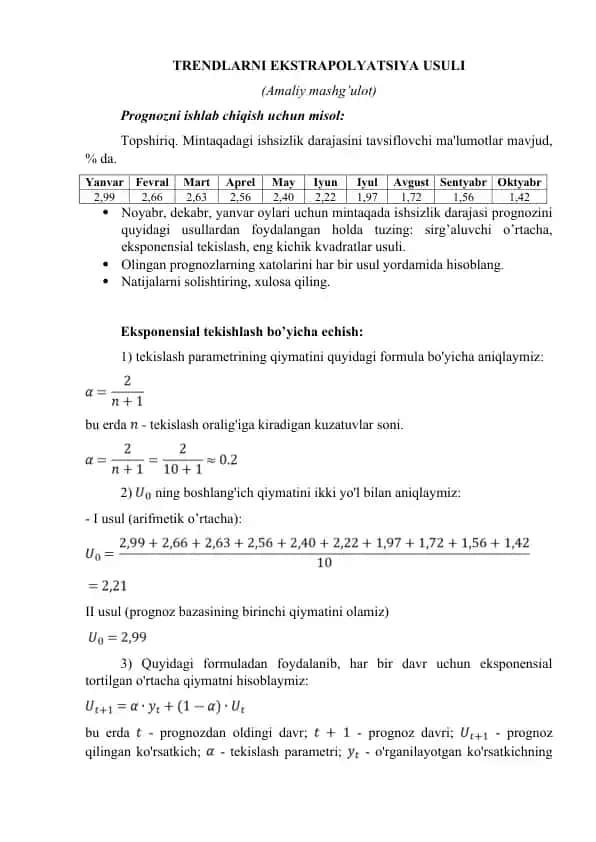 TRENDLARNI EKSTRAPOLYATSIYA USULI