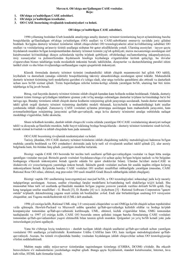 Ob'ektga yo'naltirilgan CASE-vositalar