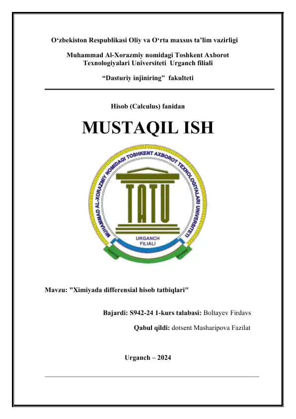 Ximiyada differensial hisob tatbiqlari